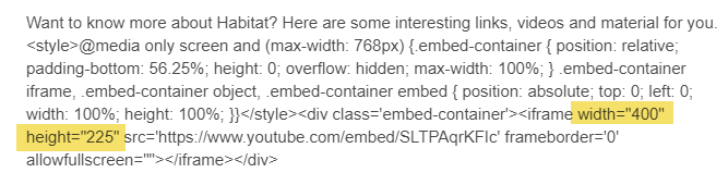 Addition of width and height for desktop video size